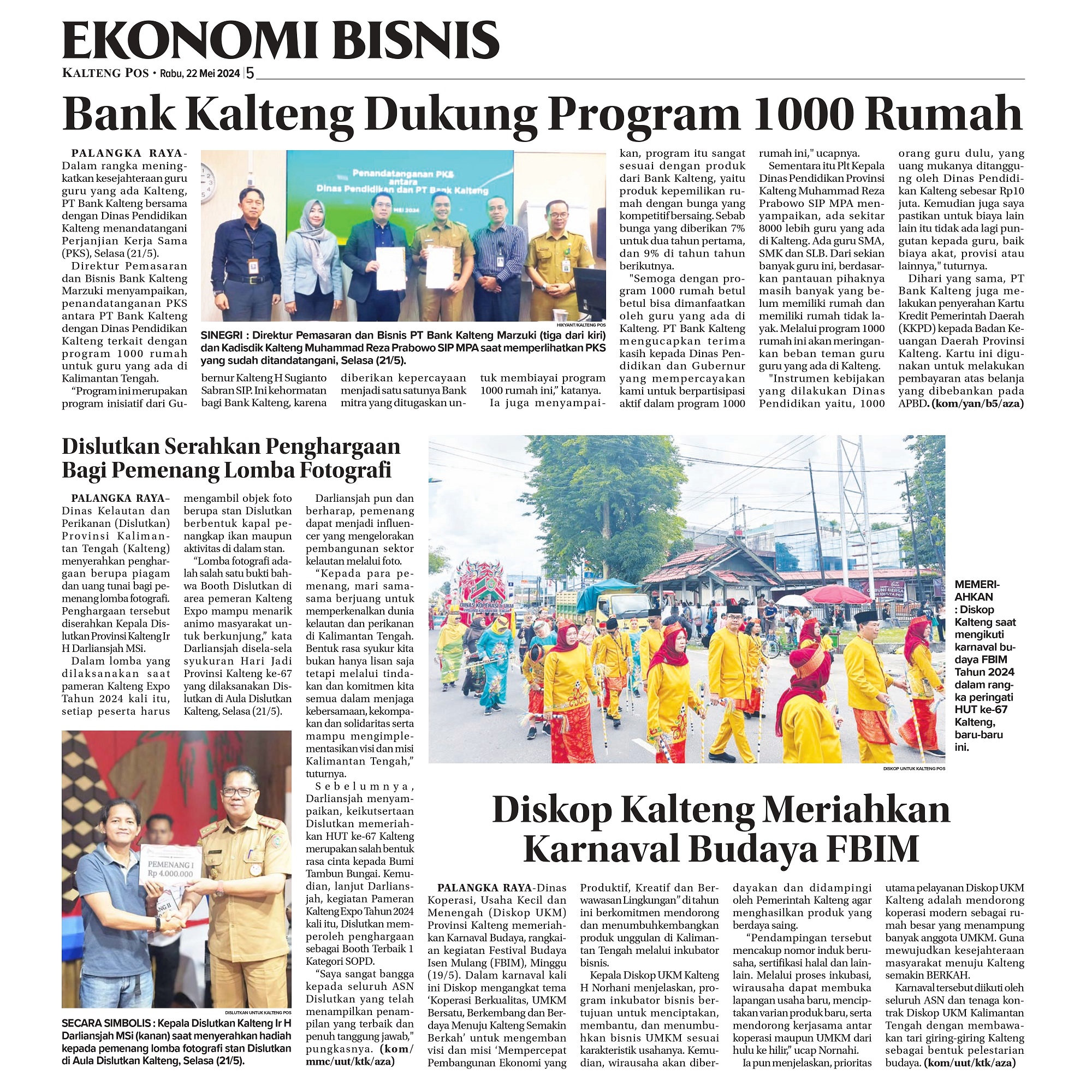 Dinas Koperasi, Usaha Kecil dan Menengah Provinsi Kalimantan Tengah memeriahkan Karnaval Budaya FBIM Tahun 2024
