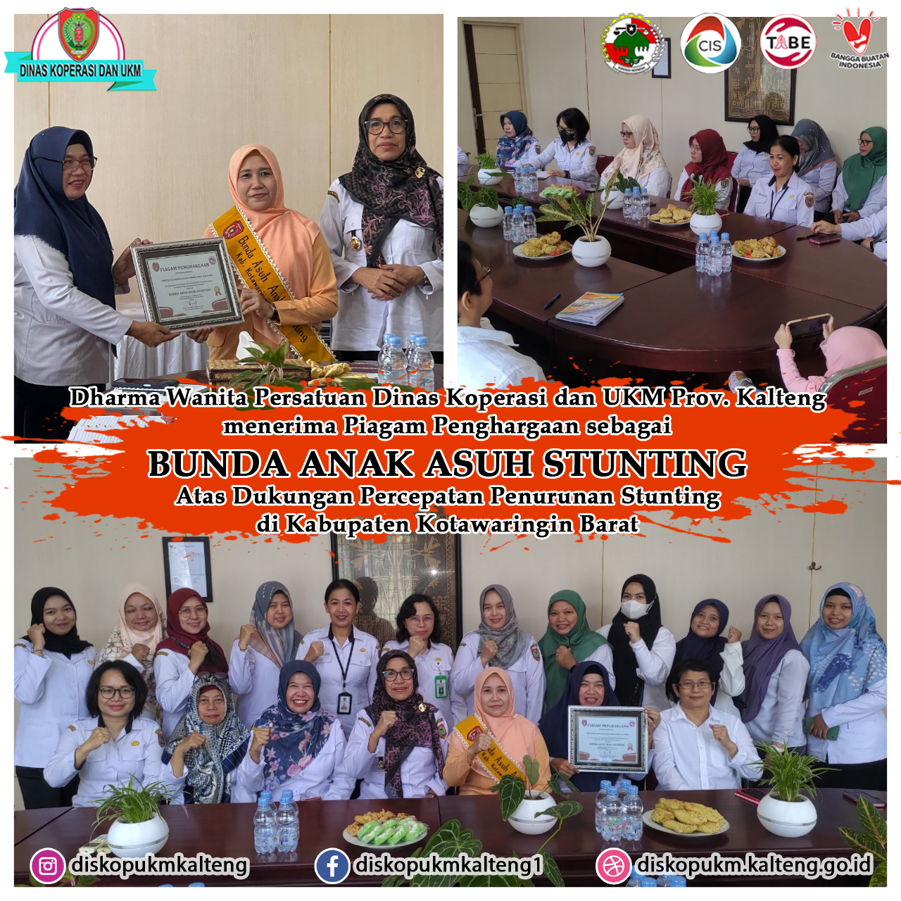 Dharma Wanita Persatuan Dinas Koperasi dan UKM Prov. Kalteng Menerima Piagam Penghargaan Sebagai BUNDA ANAK ASUH STUNTING