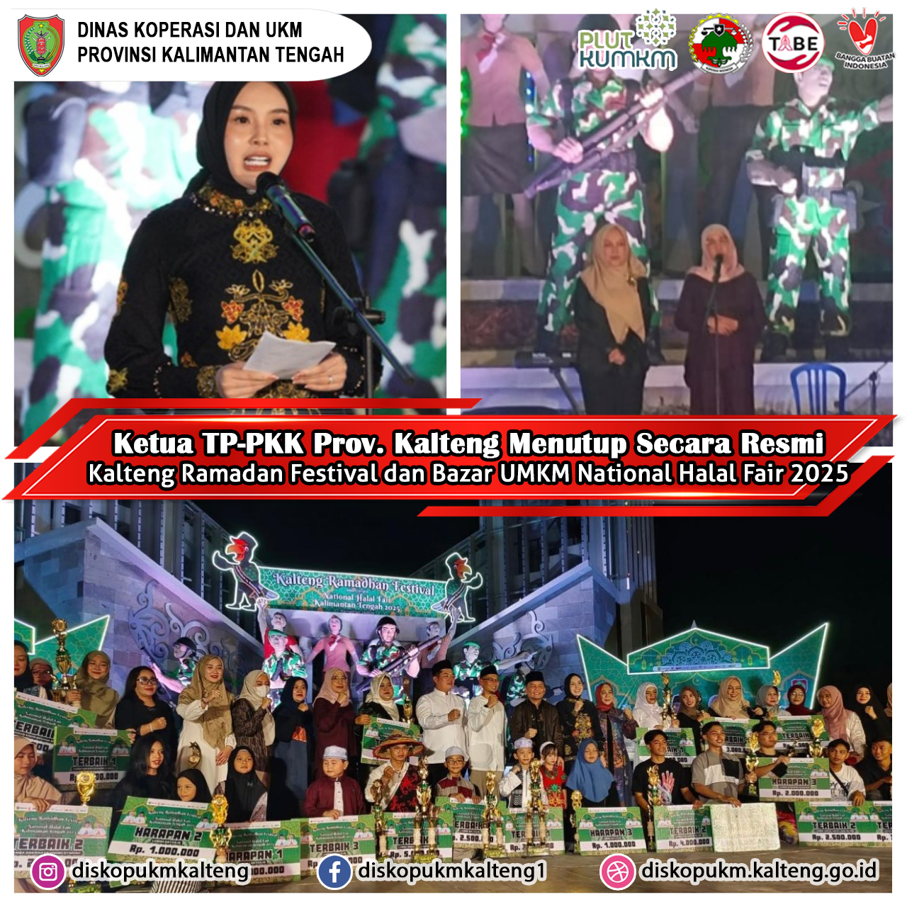 Ketua TP-PKK Prov. Kalteng Aisyah Thisia Agustiar Sabran menutup secara resmi Kalteng Ramadan Festival dan Bazar UMKM Nasional Halal Fair